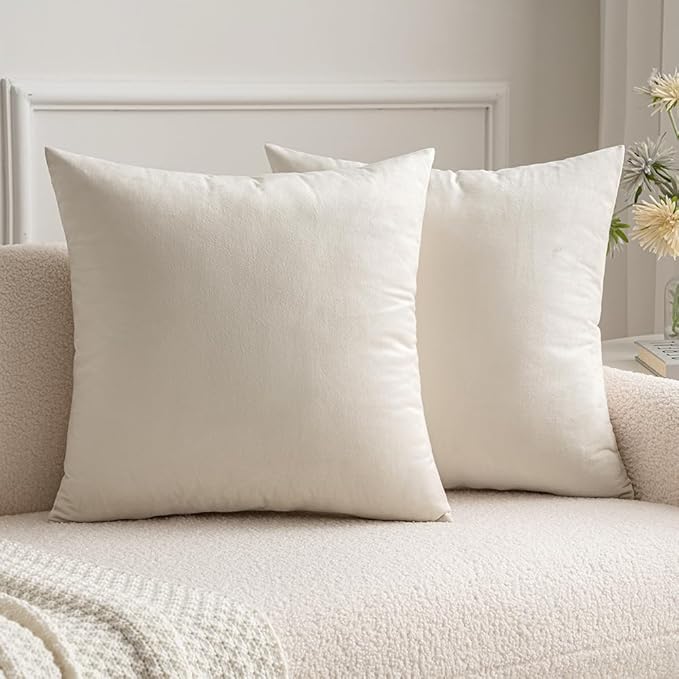 MIULEE Velvet Throw Pillow Covers 14x14 Inch, Pack of 2 - Cream White, Soft Solid Small Decorative Pillow Covers Modern Luxury Home Decor for Spring Couch Sofa Bedroom Livingroom