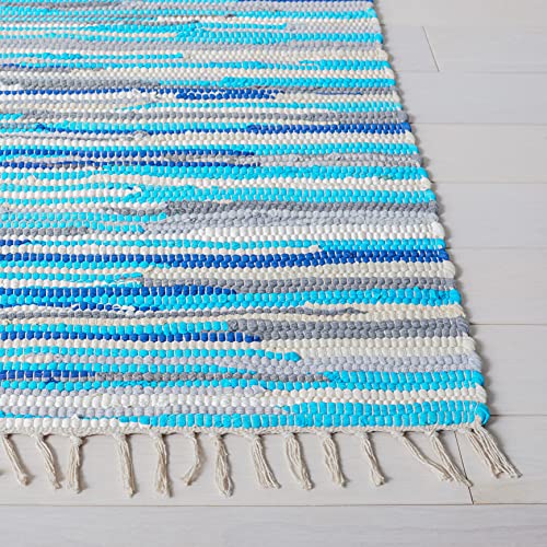 SAFAVIEH Rag Rug Collection Accent Rug - 2' x 3', Turquoise & Multi, Handmade Boho Stripe Cotton, Ideal for High Traffic Areas in Entryway, Living Room, Bedroom (RAR129C) - color: Turquoise/Multi, size: 2' x 3' (Rectangular)