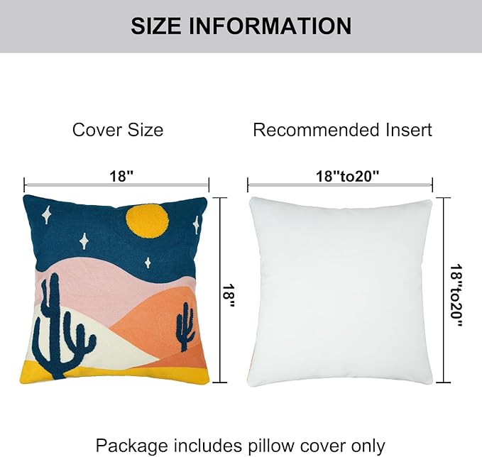 JASEN Abstract Boho Pillow Covers 18x18,Soft Mid Century Geometric Cactus Decorative Throw Pillows for Couch Bed Sofa Bedroom（Only 1 Pillow Cover） (Cactus, 18" x 18")