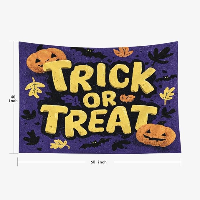 EMMTEEY Halloween Wall Tapestry Trick or Treat Ceiling Tapestry 60X40 Small Wall Art for Bedroom Living Room Fall Backdrop