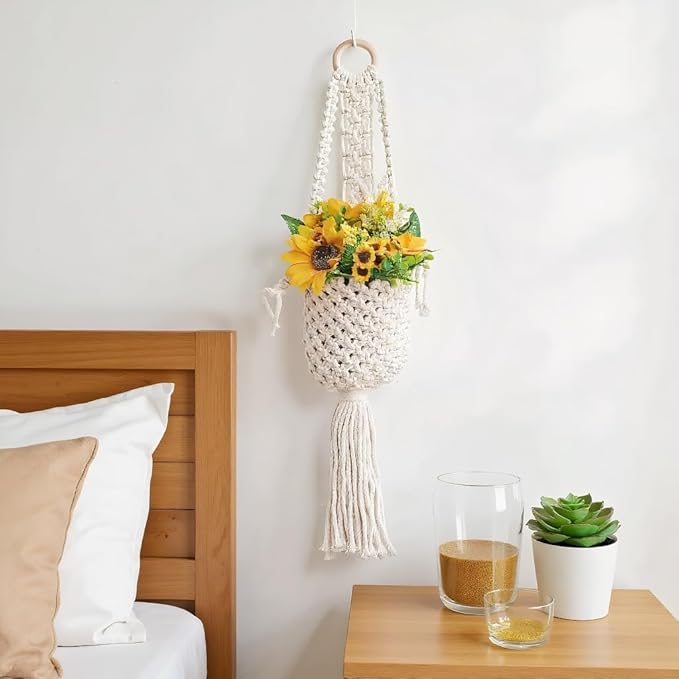 Boho Hanging Wall Basket Indoor - Cute Hanging Planter Farmhouse, Hanging Baskets for Organizing, Living Room Bedroom