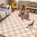 GarveeHome Checkered Blush Beige Neutral Nursery Kids Playroom 4x6 Washable Rug Geometric Modern Soft Low-Pile Stain Resistant Small Rug for Bedroom Entryway Non-Slip TPE Backing - color: Blush Beige, size: 4' x 6' (Rectangular)