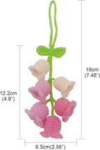 Car Rearview Mirror Hanging Ornament, Crochet Flower Basket Plant Accessories, Handmade Knitted Car Ornament Boho Accessories for Women (Lily of The Valley(Pink))