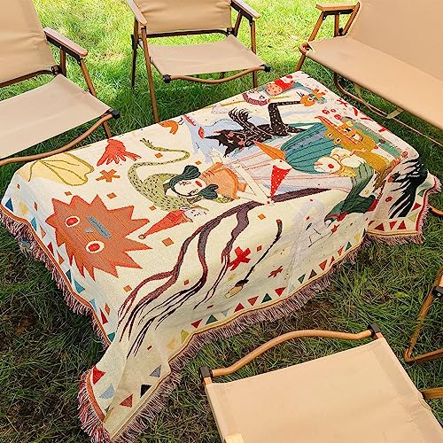 LumiSyne Cotton Woven Throw Blanket With Tassel Bohemian Tribal Ethnic Style Geometric Pattern Aztec Navajo Blanket Decorative Throw For Sofa Bed Armchair Camping Tapestry Tablecloths Carpet 160x130cm - color: Cartoon