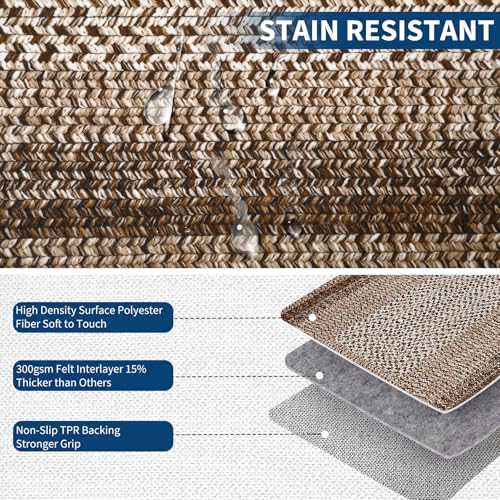 RUGSREAL 2x3 Entry Rug Small Bedroom Area Rug Braided Printed Mat for Living Room Farmhouse Kitchen Mat Indoor Non Slip Rustic Throw Carpet Machine Washable Rug for Sink Under Table, Brown - color: Brown, size: 2' x 3' (Rectangular)