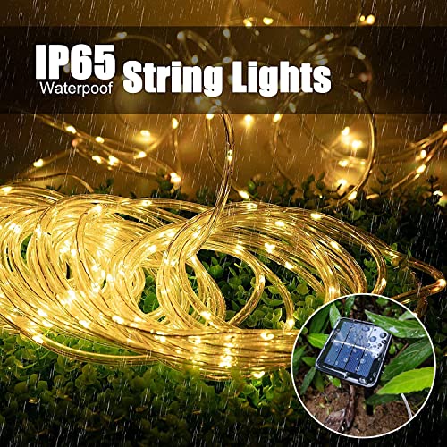 LairtPOW Solar Rope Light 3 Pack 39 FT 100 LEDs IP65 Waterproof Outdoor LED ‎Solar Outdoor Lights for Party Garden Yard Home Wedding Christmas Halloween Holiday Tree Decoration Lighting(3 Pack) - color: Warm White, size: 100 LED 3 PACK