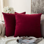 MIULEE Pack of 2 Velvet Soft Solid Decorative Square Throw Pillow Covers Cushion Case for Sofa Bedroom Couch,20x20 Inch Wine Red