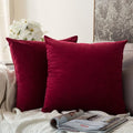 MIULEE Pack of 2 Velvet Soft Solid Decorative Throw Pillow Covers Burgundy Pillowcases for Sofa Bedroom Couch Car,18x18 Inch Wine Red