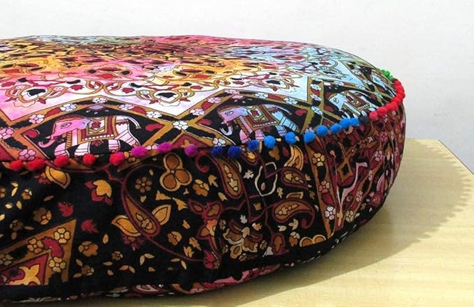 Indian Mandala Large Floor Pillow Cover Meditation Cushion Seating Throw Hippie Round Colorful Decorative Bohemian Accent Boho Chic Dog Bed Pouf Ottoman Handmade Cover Only
