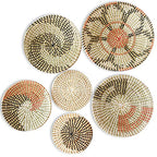 Boho Wall Basket Decor Set of 6 - Hanging Woven Basket Wall Decor, Handcrafted Round Flat Seagrass Baskets Wall Art, for Modern、Farmhouse、Home - Unique Modern Wall Basket Decor - style: Modern Classics