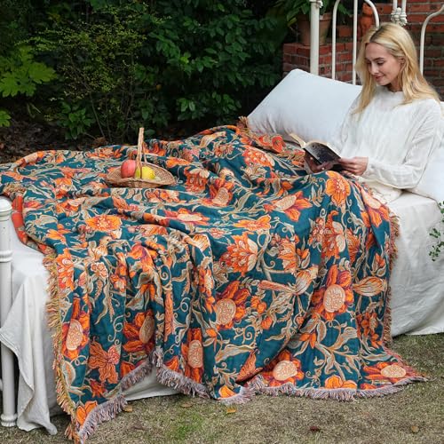 Boho Throw Blanket 60"x80" 100% Cotton Twin Bird Blanket, Breathable Lightweight Spring Decorative Reversible Blankets with Fringe for Couch Vintage Decor - color: Dark Teal, size: 60''x80''