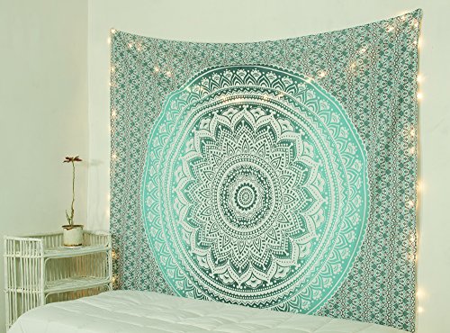 Popular Handicrafts Tapestry Wall Hanging Hippie Ombre Mandala Bohemian Hippy Intricate Indian Tapestries Bedspread 84 x 90 Inches (215cm x 230cm) Grey Green - color: Grey Geen, size: 90.6"L x 84.7"W
