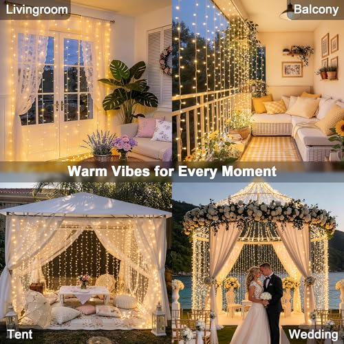 JMEXSUSS 900 LED Outdoor Curtain Lights, 9.5x29.5ft Christmas Lights Plug in with Remote, Twinkle Hanging String Light for Bedroom Wall Wedding Backdrop Window Gazebo Decor, Warm White - color: *Warm White, size: 900 LED