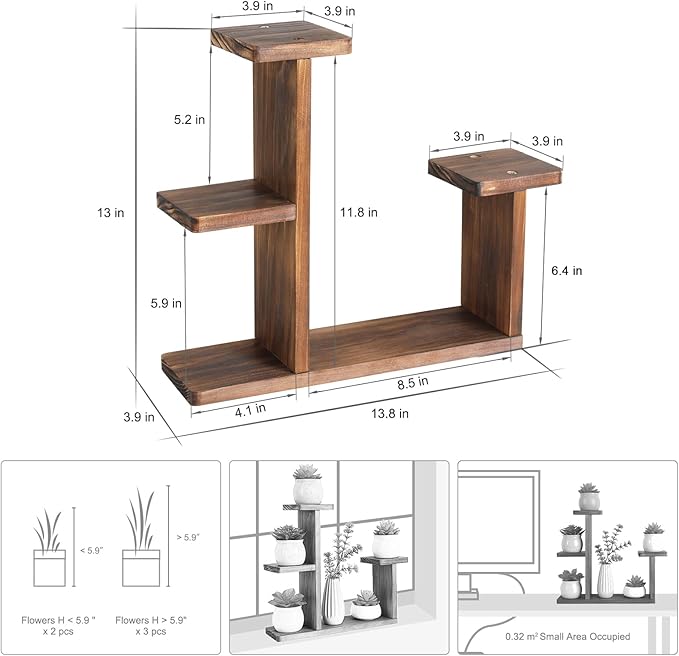 Wood Desktop Plant Stand Indoor Small Windowsill Flower Shelf Tabletop Plant Shelf Holder Display Rack for Succulent Herb in Living Room Office