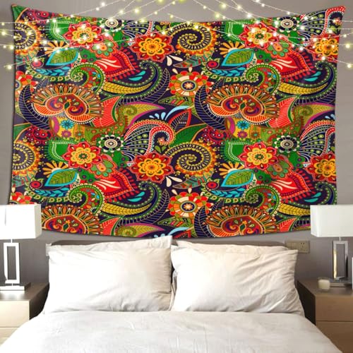 RTAFGU Perris Tapestry, Colorful Paisley Floral Pattern, Folk Art Ethnic Design Aesthetic Wall Hanging Tapestries for Living Room, Bedroom, Dorm Party Home Decoration 91" L x 71" W - color: Perris_2803, size: 91"L x 71"W