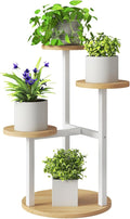 IBUYKE 4 Tier Plant Stand Indoor, Metal Wood Plant Shelf for Multiple Plants, Small Tiered Corner Flower Pot Stand for Living Room Patio Balcony Garden, White TMJ073R