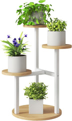 IBUYKE 4 Tier Plant Stand Indoor, Metal Wood Plant Shelf for Multiple Plants, Small Tiered Corner Flower Pot Stand for Living Room Patio Balcony Garden, White TMJ073R