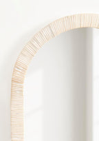 Kate and Laurel Rahfy Boho Arched Rattan Mirror, 20 x 30, White, Decorative Arch Wall Mirror with Authentic Rattan Frame for Vanity Bathroom Mirror