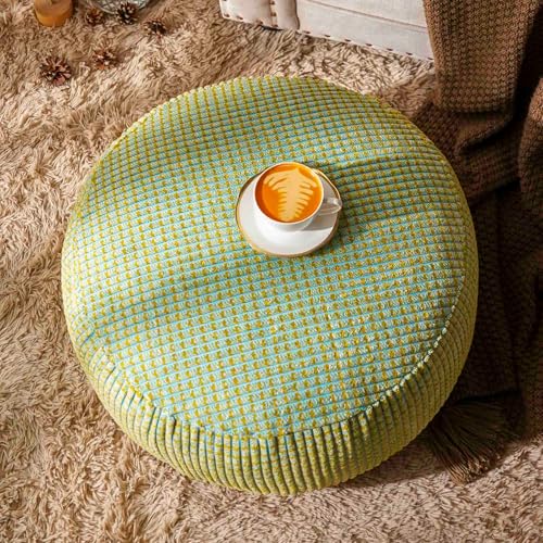 SUTAVIA Pouf Ottoman Cover Unstuffed Pouf Seat Decorative Soft Storage Bean Bag 20x20x8 Inches Floor Footrest for Living Room Bedroom (Blue Green, Round) - color: Blue Green