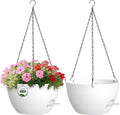 2 Pack 12 Hanging Flower Pots with Chains - Self Watering Plastic Planters for Indoor & Outdoor Plants, Sturdy Triangular Iron Chain Design for Garden PorchPlastic Hanging Flower pots (White)