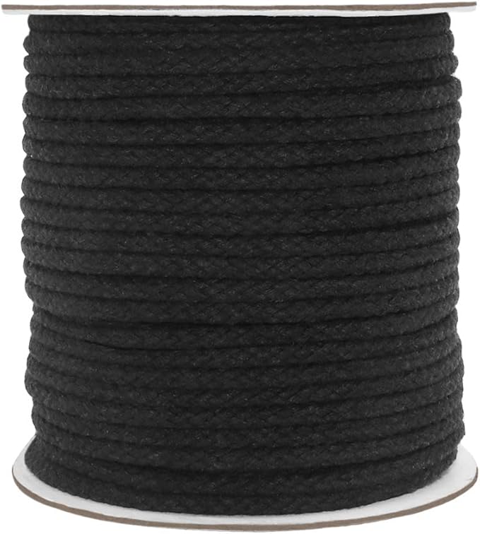 Tenn Well Black Macrame Cord, 165 Feet 5mm Wide Braided Cotton Rope for Macrame Plant Hangers, Wall Hangings, DIY Crafts, Halloween Decor