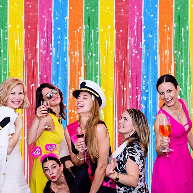 TONIFUL 3Pcs Colorful Door Streamers,Photo Booth Backdrop Metallic Colorful Foil Fringe Curtains for Halloween Birthday,Christmas,New Year,Bachelorette,Grad Party Streamers Decor(9.9ft x 6.6ft) - color: Dark Colorful
