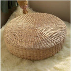 Japanese Style Handcrafted Eco-Friendly Padded Knitted Straw Flat Seat Cushion,Hand Woven Tatami Floor Cushion Corn Maize Husk (Dia50cm/19.7" x 10cm/4")