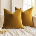 MIULEE 24x24 Inch Euro Sham Velvet Pillow Covers, Set of 2 Large Square Spring Decorative Pillows -Mustard Yellow Super Soft for King Bed, Sofa, Couch, Accent Chairs with Hidden Zipper