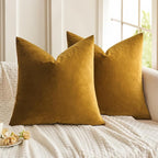 MIULEE 24x24 Inch Euro Sham Velvet Pillow Covers, Set of 2 Large Square Spring Decorative Pillows -Mustard Yellow Super Soft for King Bed, Sofa, Couch, Accent Chairs with Hidden Zipper