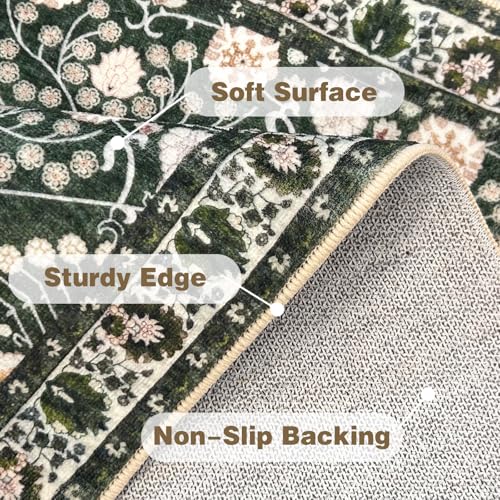 Area Rug 4x6 Washable Rug Green Vintage Traditional Floor Cover Foldable Thin Retro Accent Indoor Non Slip Carpet Floral Print Mat Bedroom Living Room Machine Rugs Boho Rug ‎4'x 6' - color: Green, size: 4'x6'