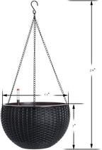Vencer 11 Inch Round Resin Self Watering Hanging Basket,Water Indicator,Modern Decorative Planter Pot for All House Plants,Black,VF-050B