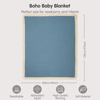 insular Cotton Muslin Baby Blanket with Tassel, Boho Bohemian Muslin Swaddle Blanket Baby Receiving Blanket with Fringe, Nursery Decor Throw or Nursing Blankets, 47" x40”, Blue