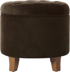 Homepop Home Decor | Upholstered Round Velvet Tufted Foot Rest Ottoman | Ottoman with Storage for Living Room & Bedroom | Decorative Home Furniture, Brown Velvet