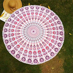 raajsee Mandala Round Beach Tapestry Hippie/Boho Beach Blanket Roundie/Indian Cotton Throw Bohemian Round Table Cloth/Yoga Mat Meditation Picnic Rugs 70 inch Circle (WHITE PINK) - color: WHITE PINK