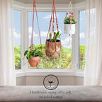 Set of 3 Macrame plant hangers with Daisies & Beads Hanging plant holder Macrame Plant hangers outdoor and indoor hanging planters Plant stand indoor Boho Decor hanging planter stand (Cafe Latte)