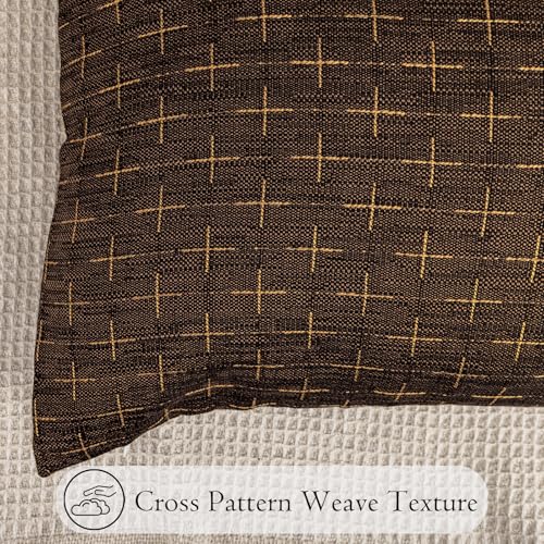 JoraLion Decorative 14x36 Lumbar Pillow Cover, Dark Coffee Cross Pattern Woven Textured Cushion Case Polyester Cozy Modern Farmhouse Vintage Pillowcase for Couch Sofa Bed Living Room, ONLY 1 Cover - color: Dark Coffee