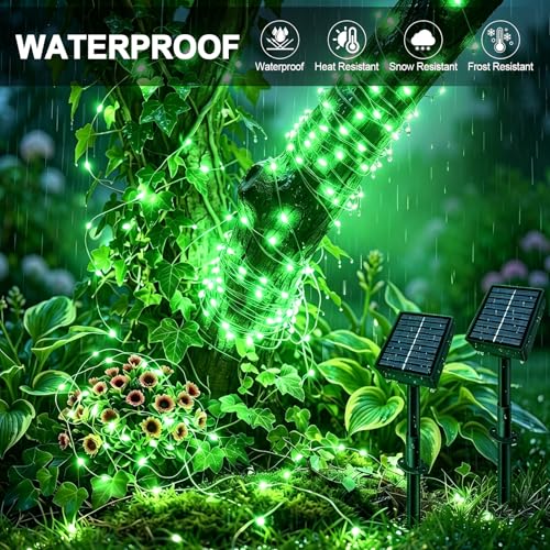 Solar String Lights 2 Pack Total 66FT 200LED Solar Fairy Lights Outdoor Waterproof 8 Lighting Modes Twinkle Lights for Patio, Garden Yard Party Wedding Tree Christmas Halloween Decoration, Green - color: Green