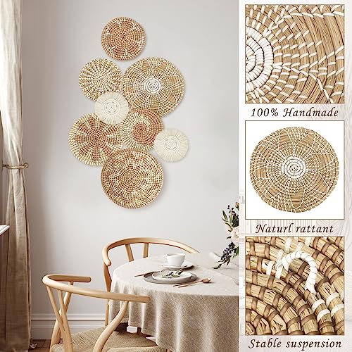 Xuhal 8 Pcs Boho Wall Basket Decor Decorative Bulrush Woven Basket Wall Decor Rustic Farmhouse Hanging Baskets for Kitchen Rustic Home Summer Decorations(Classic) - style: Classic