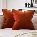 MIULEE Burnt Orange Velvet Throw Pillow Covers 18x18 Soft Decorative Solid Square Cushion Cases Pack of 2 Modern Luxury Home Decor for Couch, Sofa, Bedroom