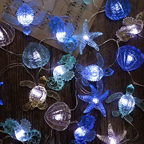 Ocean Themed Decorative Lights String of Marine Life Fairy String Lights Coastal Decor 10ft 30 LEDs Battery Operated with Remote Control for Beach Bedroom Decoration