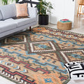SAFAVIEH Kilim Collection Area Rug - 7' Square, Natural & Blue, Handmade Flat Weave Jute, Ideal for High Traffic Areas in Living Room, Bedroom (KLM760M) - size: 7' x 7' (Square)