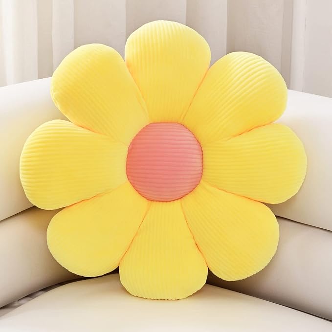Sioloc Flower Shaped Throw Pillow, Yellow, 29.5" (Flower, Plush, Soft & Comfortable, Decorative, Premium Quality, Multi-Purpose, Washable, Indoor, Holiday Theme)