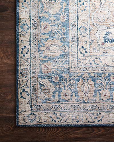 Loloi Layla Collection LAY-07 Blue/Tangerine 2'-3" x 3'-9" .13" Thick Accent Rug, Soft, Durable, Vintage Inspired, Distressed, Low Pile, Non-Shedding, Easy Clean, Printed, Living Room Rug - color: Blue / Tangerine, size: 2'3" x 3'9" (Rectangular)