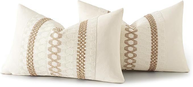 MIULEE Set of 2 Neutral Boho Decorative Lumbar Pillow Covers 12x20 Inch Farmhouse Rustic Couch Throw Pillows Modern Cotton Cushion Covers Retro Cute Macrame Woven Spring Home Decor for Bed Sofa Chair