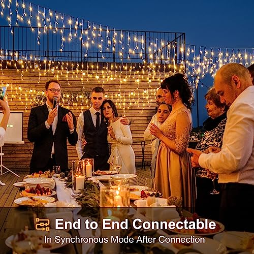 Icicle lights Outdoor - 33ft Christmas Lights with 400LED 75 Drops 8 Modes, Plug in Curtain String Lights Waterproof for Holiday Wedding Party Home Garden Bedroom Indoor Decoration, Warm White - color: Warm White, size: 400LED/33ft
