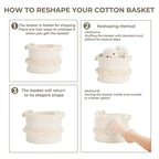 CherryNow Small Woven Storage Baskets, 9.5'' x 7'' inches Cotton Rope Decorative Hamper for Diaper, Blankets, Magazine and Keys, Cute Tassel Nursery Decor - Home Storage Container, Off-white