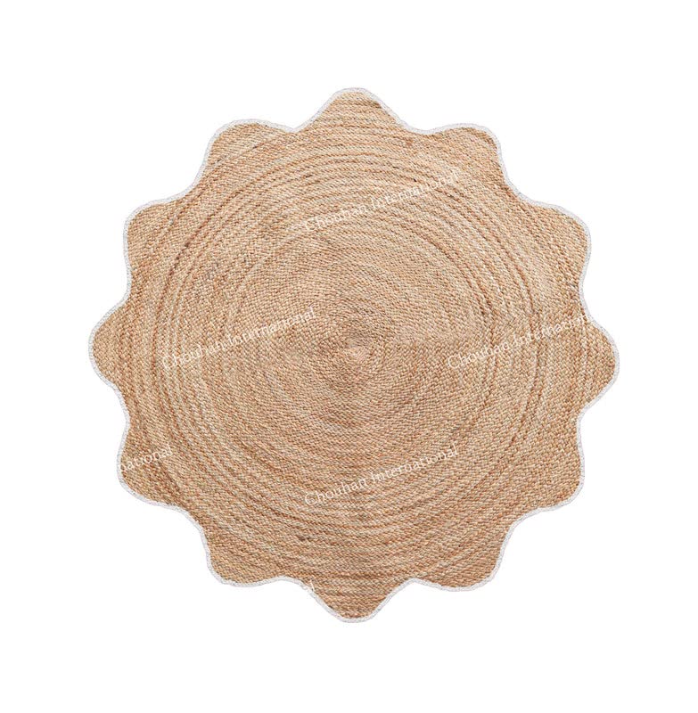 4x4, 5x5, 6x6,feet Natural Jute Scallop Round Rug, Floor Scalloped Edge Rug Braided Boho Eco Large Circular Handmade Area Rugs (D2) - color: White, size: 3' (Round)