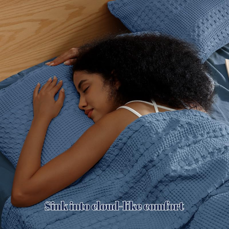 PHF 100% Cotton Waffle Pillow Shams Standard Size, 2 Pack 20" x 26" Soft Skin-Friendly Pillowcases, No Filling, Aesthetic Woven and Breathable Waffle Weave Pillow Case Covers for Bed, Denim Blue - color: Denim Blue, size: 26" x 20" (Pack of 2)