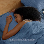 PHF 100% Cotton Waffle Pillow Shams Standard Size, 2 Pack 20" x 26" Soft Skin-Friendly Pillowcases, No Filling, Aesthetic Woven and Breathable Waffle Weave Pillow Case Covers for Bed, Denim Blue - color: Denim Blue, size: 26" x 20" (Pack of 2)