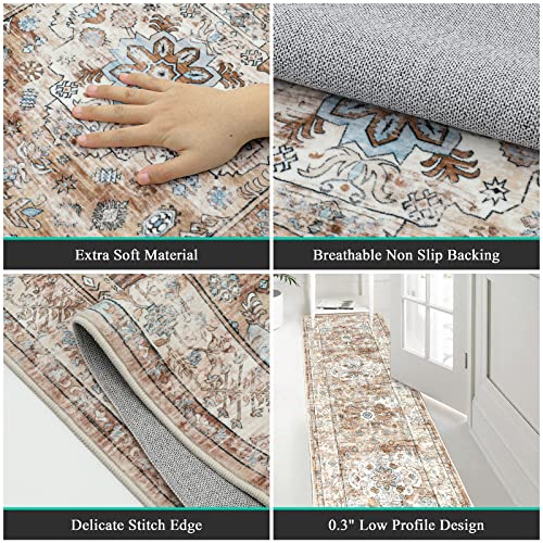 Pauwer Boho Hallway Runner Rug 2x6 Washable Entryway Area Rugs Non Slip Farmhouse Vintage Floor Mat Carpet Runner for Hallways Laundry Room Kitchen Bathroom Bedroom - color: Vintage Cream Tan, size: 2' x 6' (Runner)